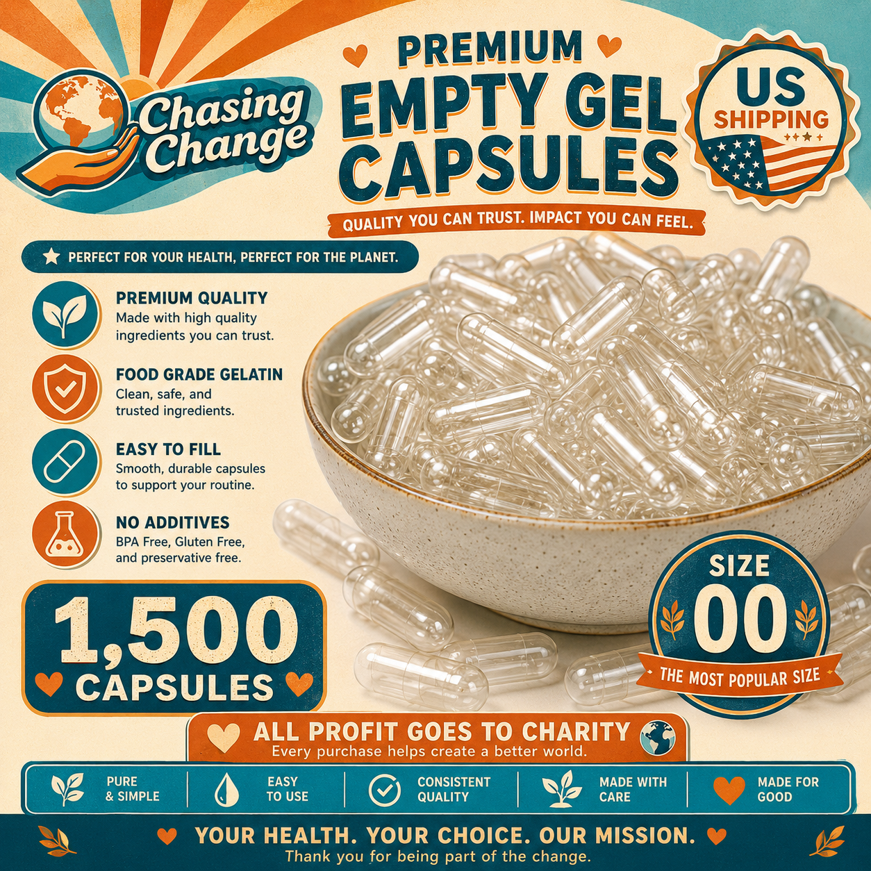 1,500 Gelatin Capsules Empty Size 00